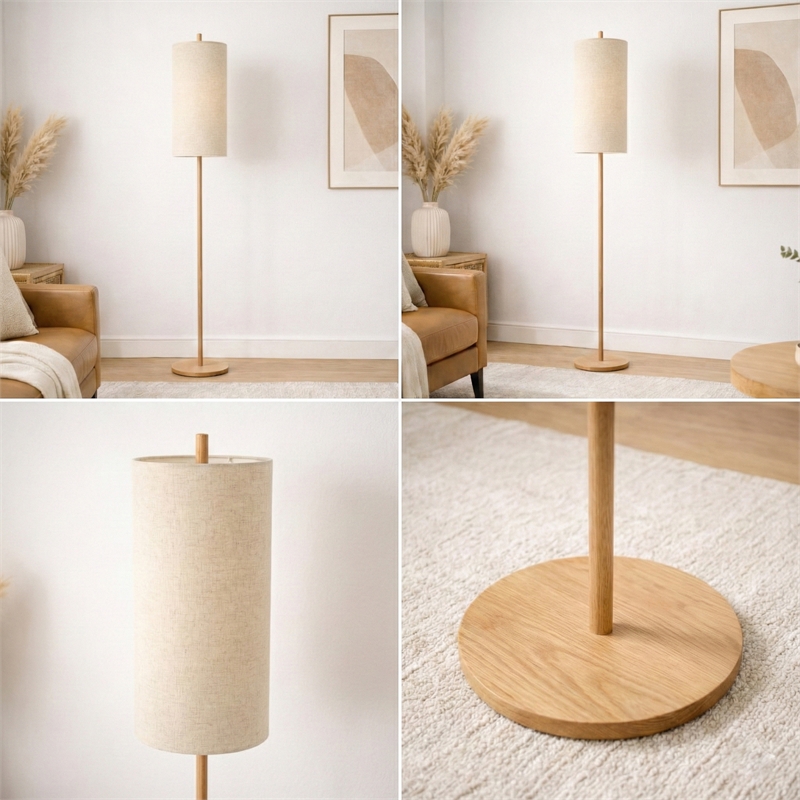Skyler Natural Wood Floor Lamp with Cylindrical Woven Shade