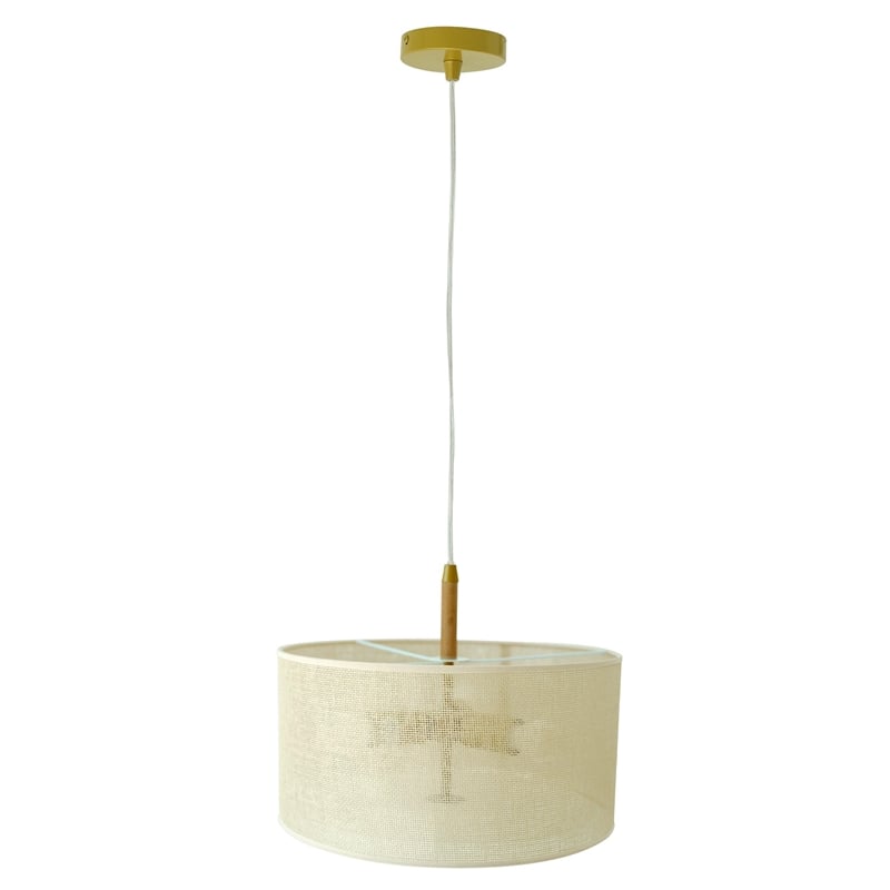 Alfie Natural Woven Drum Pendant Light with Wood Accents