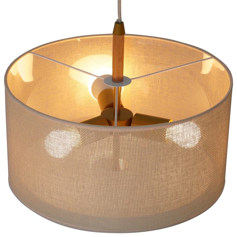 Alfie Natural Woven Drum Pendant Light with Wood Accents