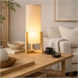 Sonya Minimalist Cylindrical Table Lamp with Natural Wood Frame