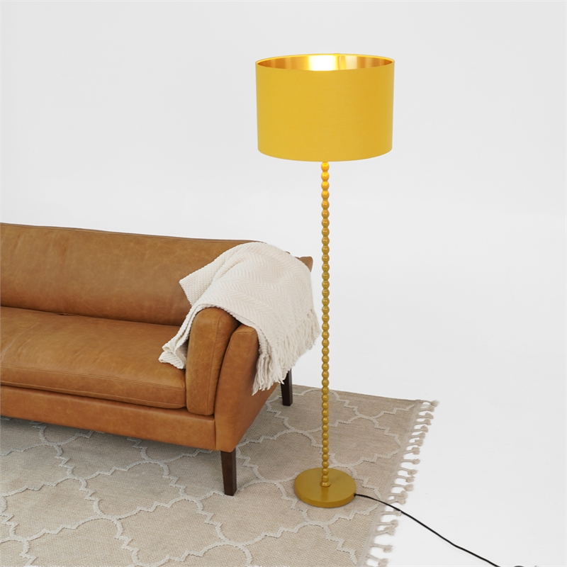 Karin Gold Metal Beaded Floor Lamp with Modern Drum Shade