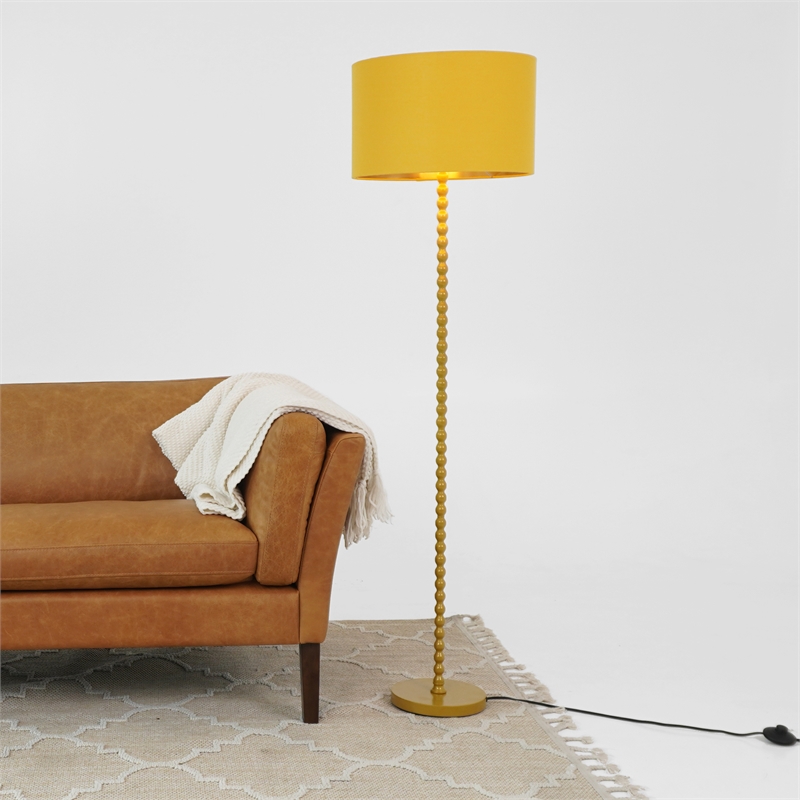 Karin Gold Metal Beaded Floor Lamp with Modern Drum Shade
