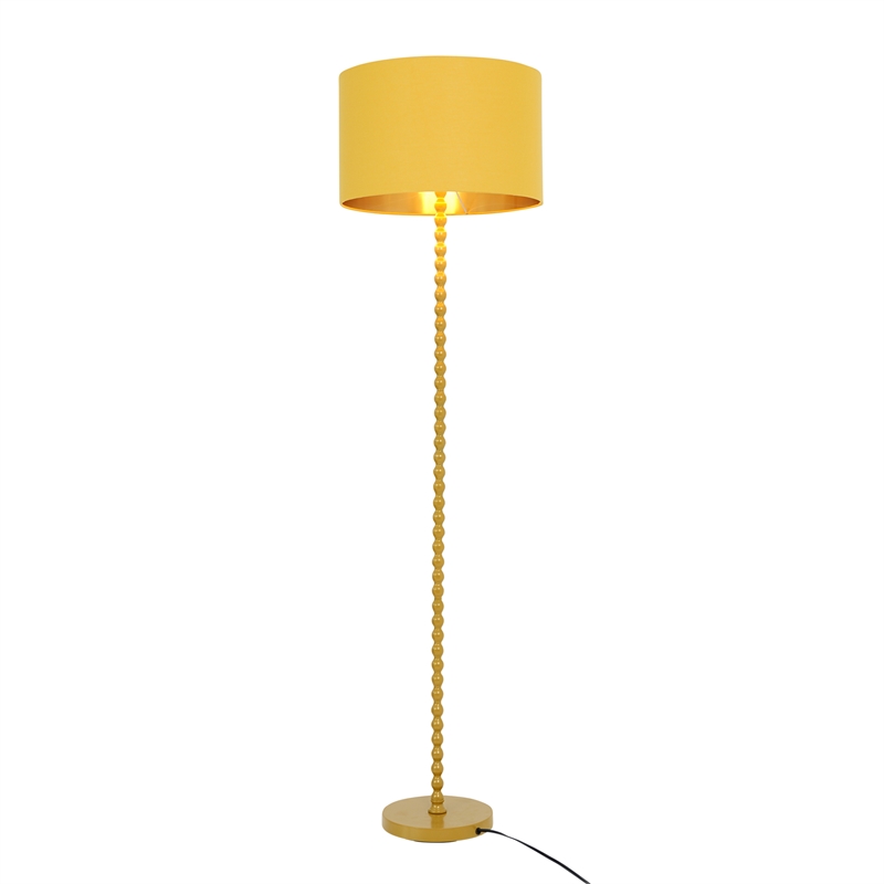 Karin Gold Metal Beaded Floor Lamp with Modern Drum Shade
