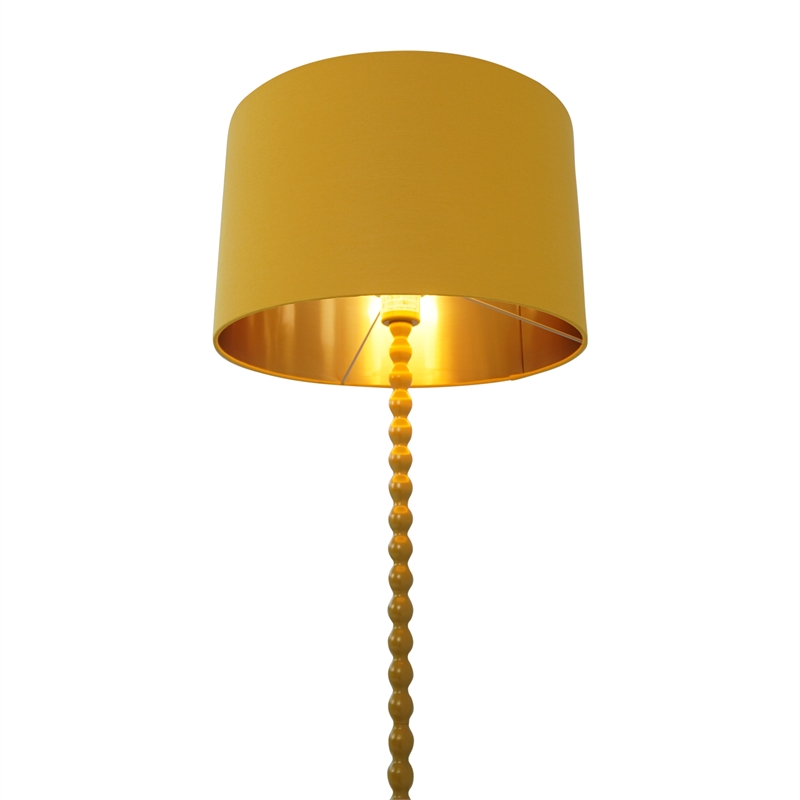 Karin Gold Metal Beaded Floor Lamp with Modern Drum Shade