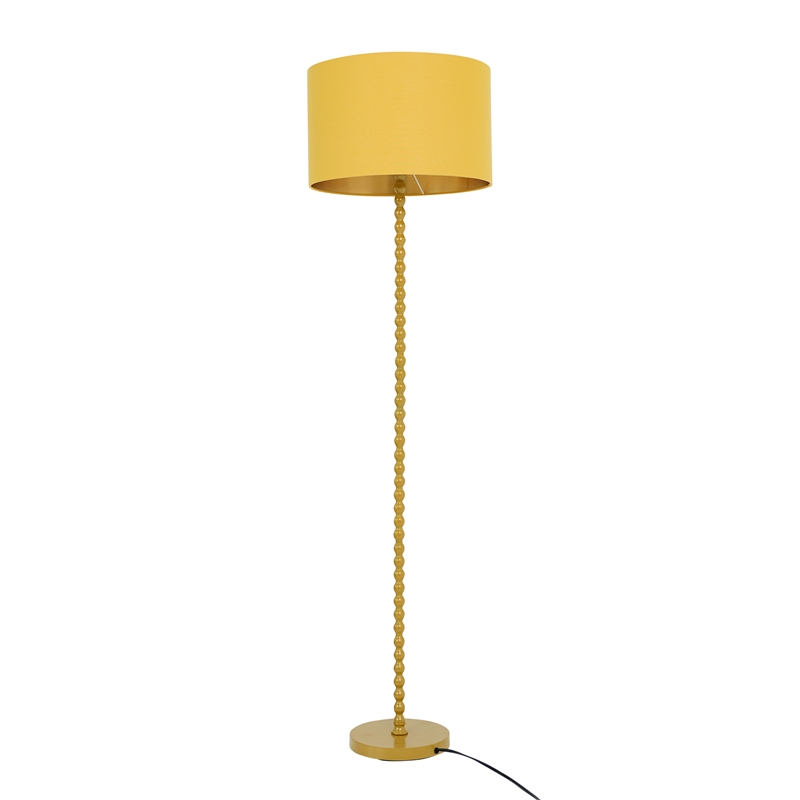 Karin Gold Metal Beaded Floor Lamp with Modern Drum Shade