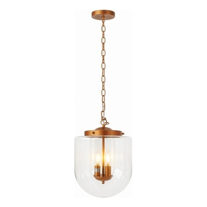 Lydia Glass Pendant Light with Brushed Gold Metal Finish and Clear Shade