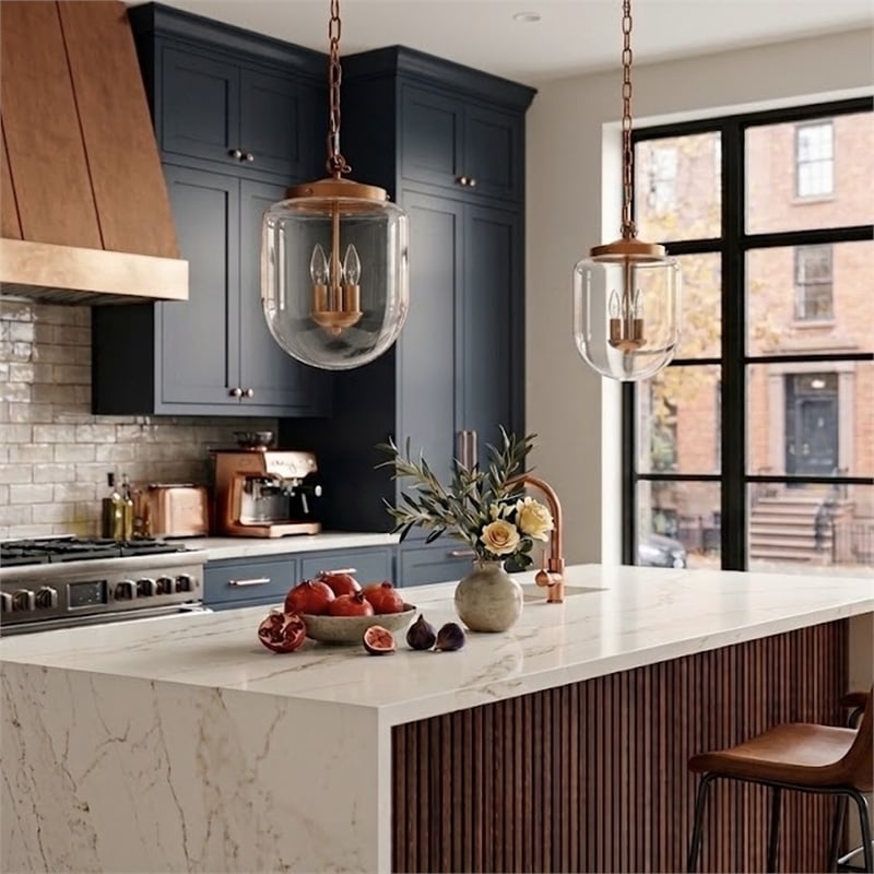 Lydia Glass Pendant Light with Brushed Gold Metal Finish and Clear Shade