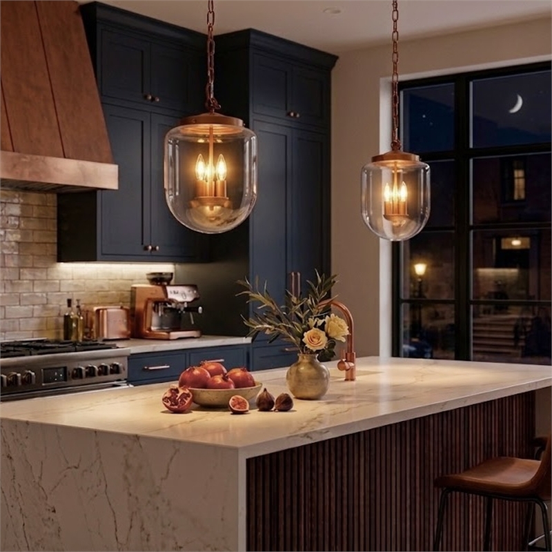 Lydia Glass Pendant Light with Brushed Gold Metal Finish and Clear Shade