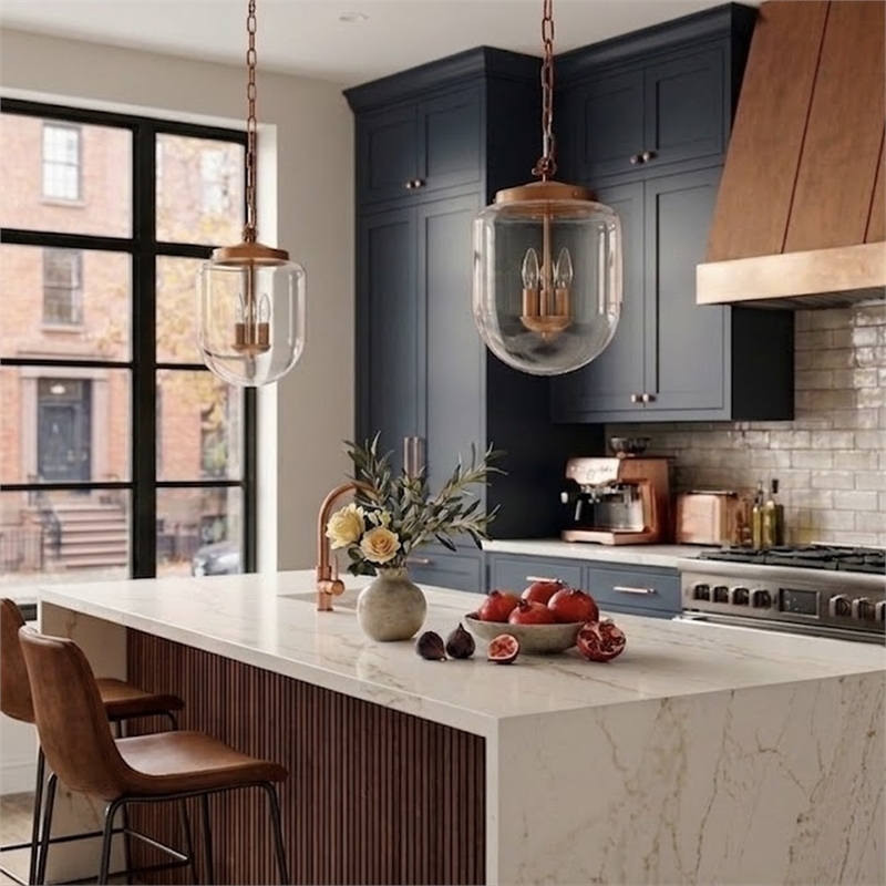 Lydia Glass Pendant Light with Brushed Gold Metal Finish and Clear Shade