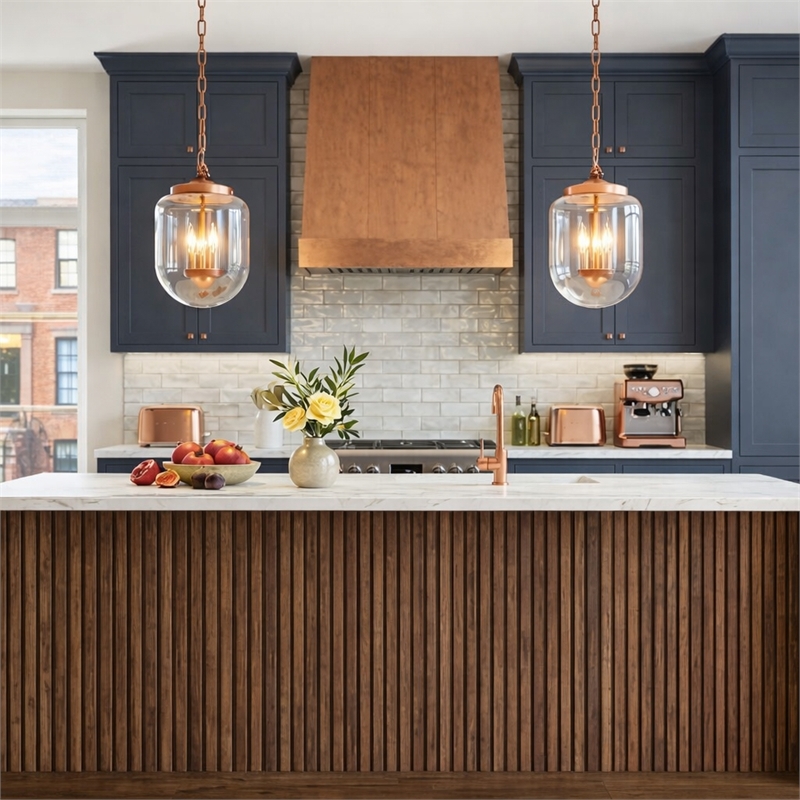 Lydia Glass Pendant Light with Brushed Gold Metal Finish and Clear Shade