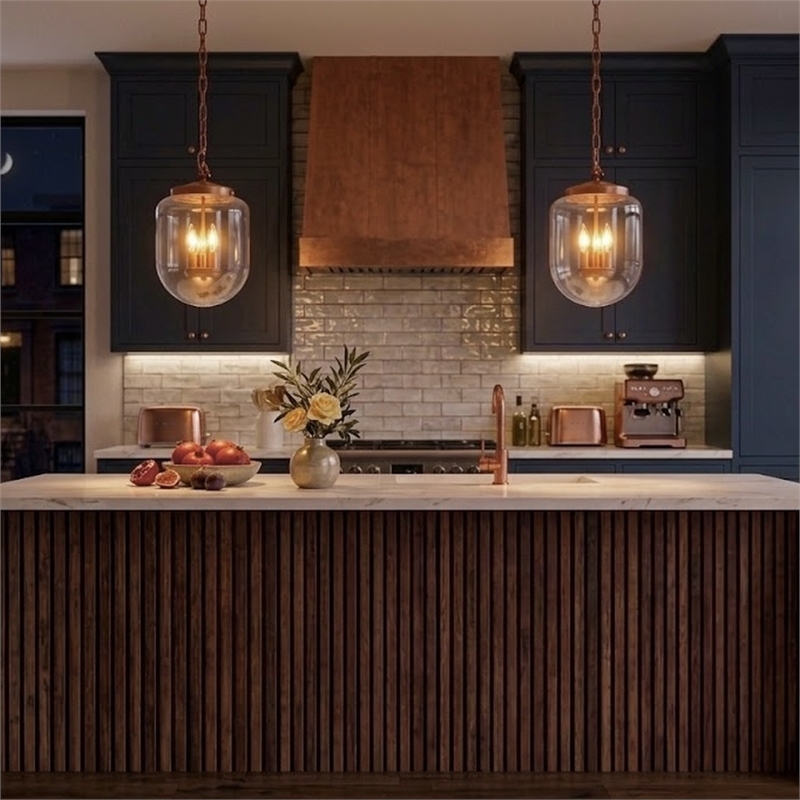 Lydia Glass Pendant Light with Brushed Gold Metal Finish and Clear Shade