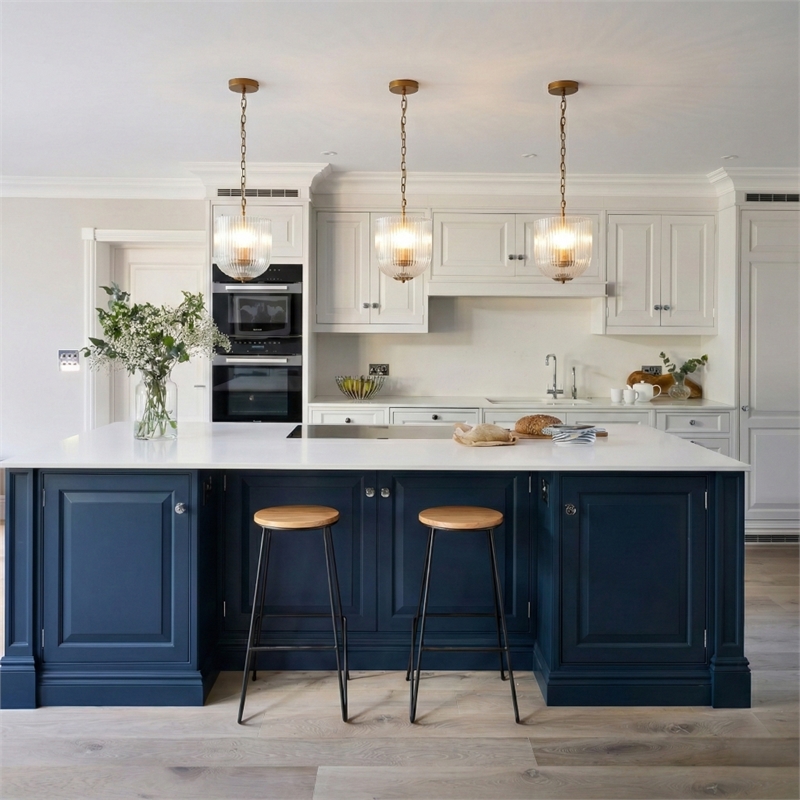 Erin Ribbed Glass Pendant Light with Adjustable Brass Chain