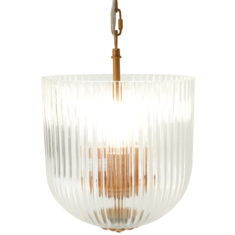 Erin Ribbed Glass Pendant Light with Adjustable Brass Chain