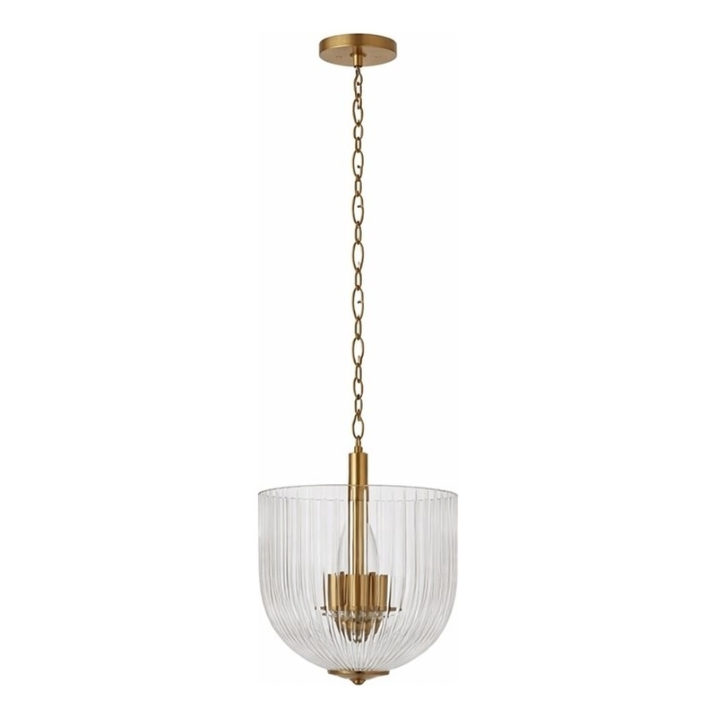 Erin Ribbed Glass Pendant Light with Adjustable Brass Chain