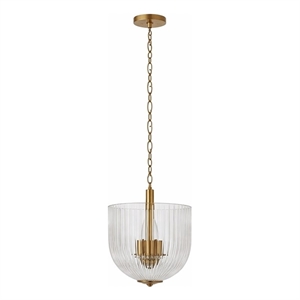 Erin Ribbed Glass Pendant Light with Adjustable Brass Chain