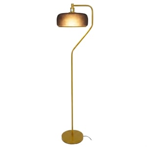 Sara Gold Metal Arc Floor Lamp with Black Drum Shade