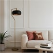 Sara Gold Metal Arc Floor Lamp with Black Drum Shade