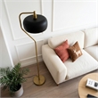 Sara Gold Metal Arc Floor Lamp with Black Drum Shade
