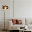 Sara Gold Metal Arc Floor Lamp with Black Drum Shade