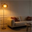 Sara Gold Metal Arc Floor Lamp with Black Drum Shade