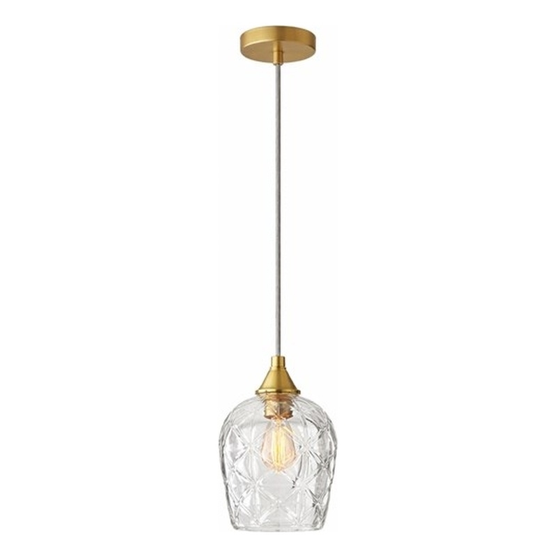 Rosen Vintage Diamond-Cut Glass Gold Metal Pendant Light