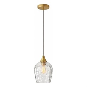 Rosen Vintage Diamond-Cut Glass Gold Metal Pendant Light