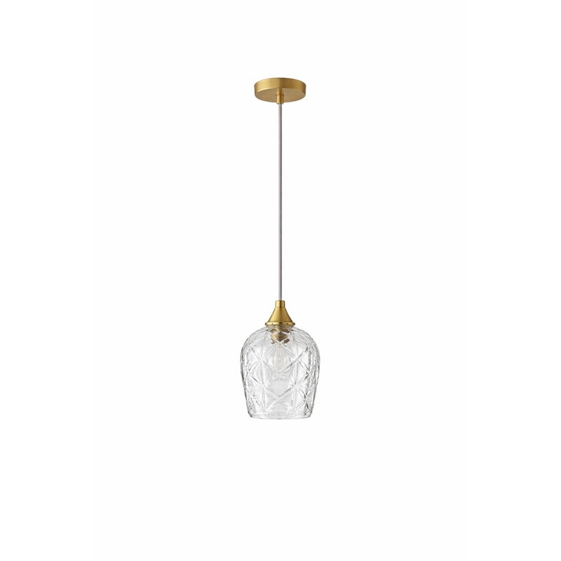 Rosen Vintage Diamond-Cut Glass Gold Metal Pendant Light