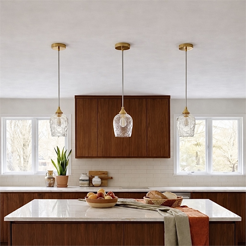 Rosen Vintage Diamond-Cut Glass Gold Metal Pendant Light