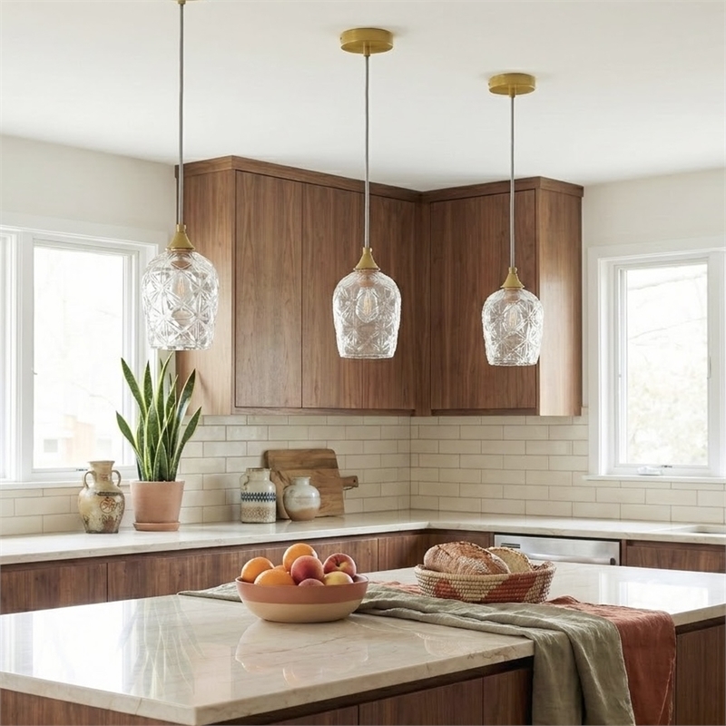 Rosen Vintage Diamond-Cut Glass Gold Metal Pendant Light