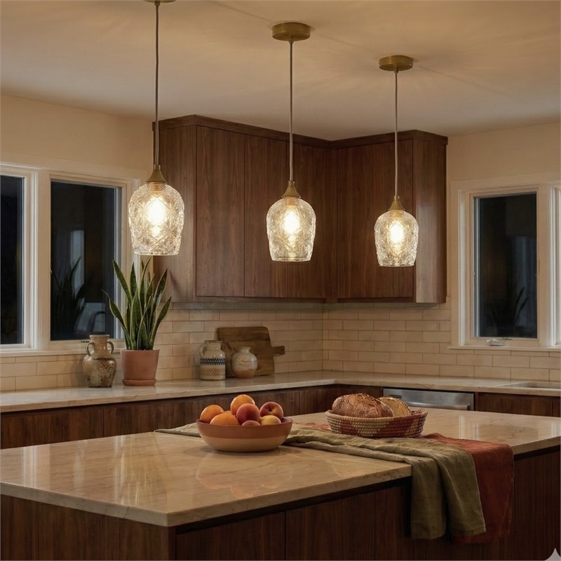 Rosen Vintage Diamond-Cut Glass Gold Metal Pendant Light