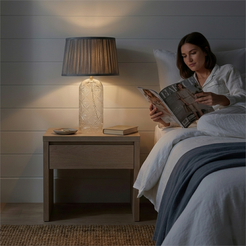 Dreamest Modern Elegant Glass Table Lamp with Textured Gray Shade
