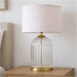 Rebecca Modern Ribbed Glass&Gold Metal Table Lamp with Pleated Shade