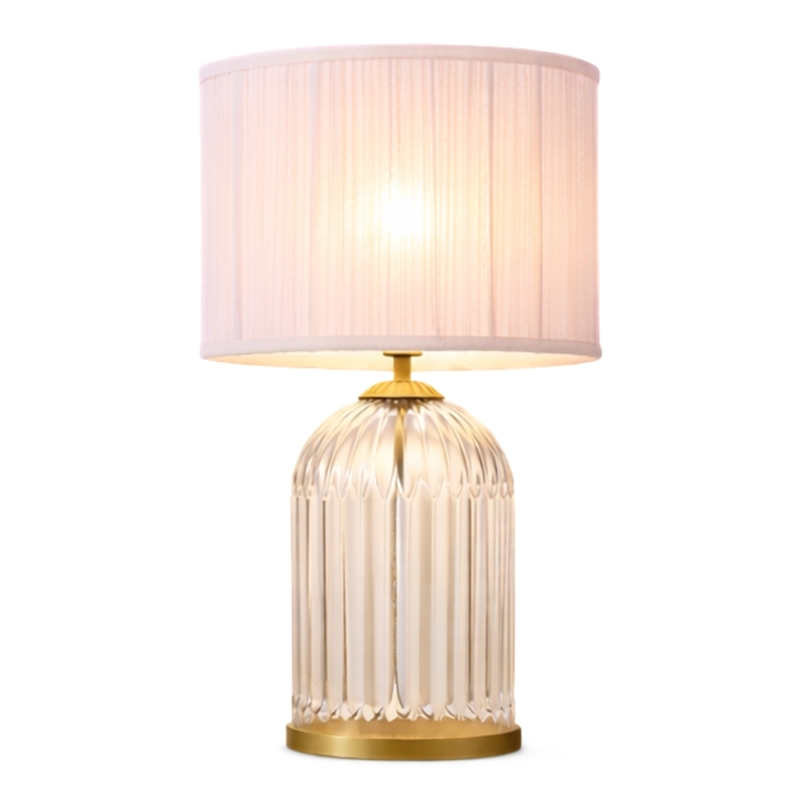 Rebecca Modern Ribbed Glass&Gold Metal Table Lamp with Pleated Shade