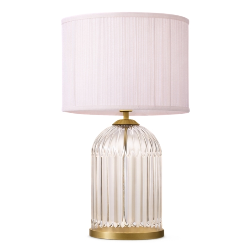 Rebecca Modern Ribbed Glass&Gold Metal Table Lamp with Pleated Shade