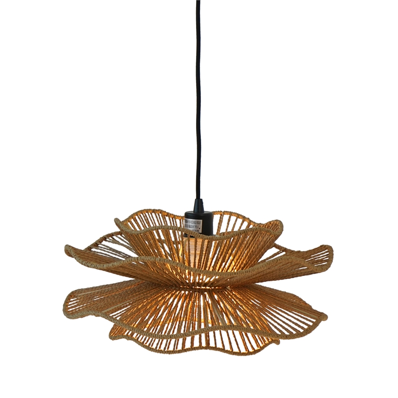Westan Natural Woven Rattan Layered Black Metal Pendant Light
