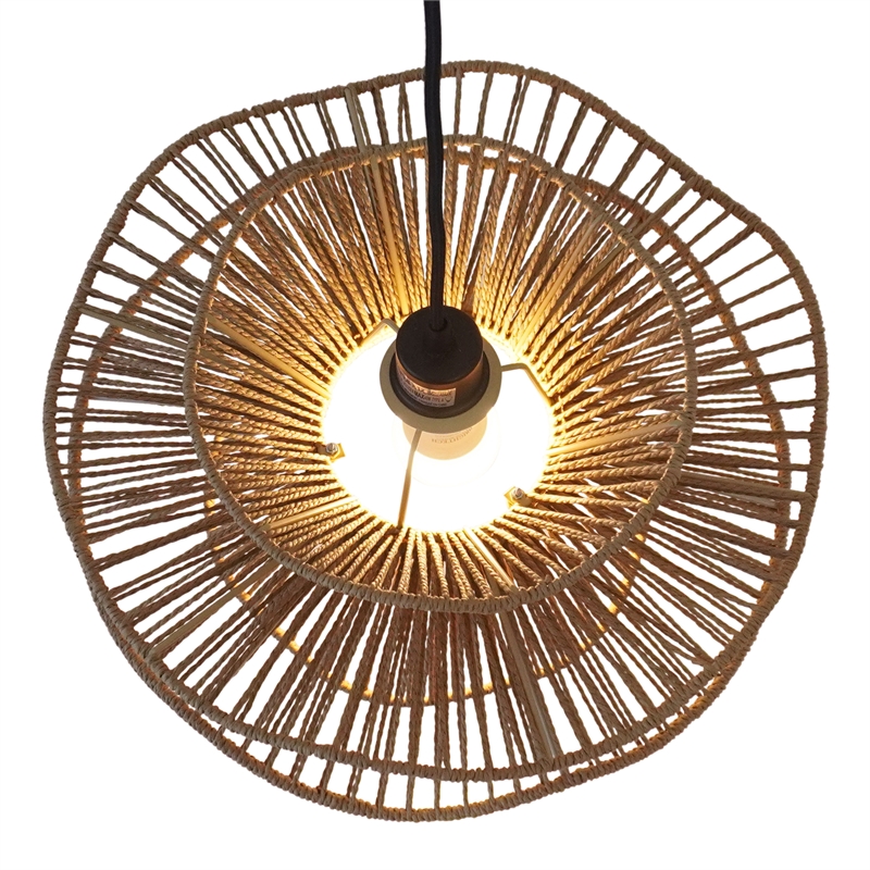Westan Natural Woven Rattan Layered Black Metal Pendant Light