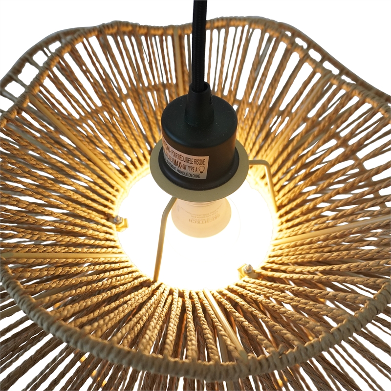 Westan Natural Woven Rattan Layered Black Metal Pendant Light