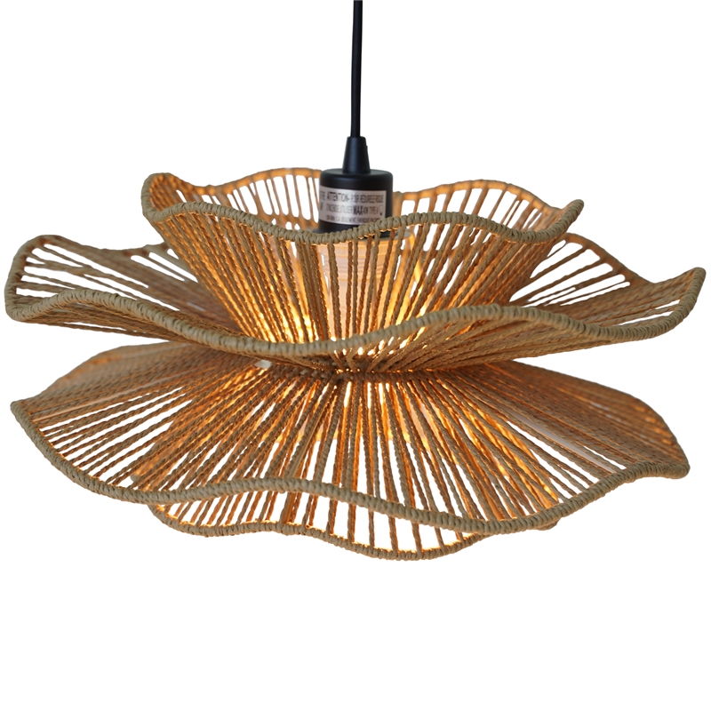 Westan Natural Woven Rattan Layered Black Metal Pendant Light