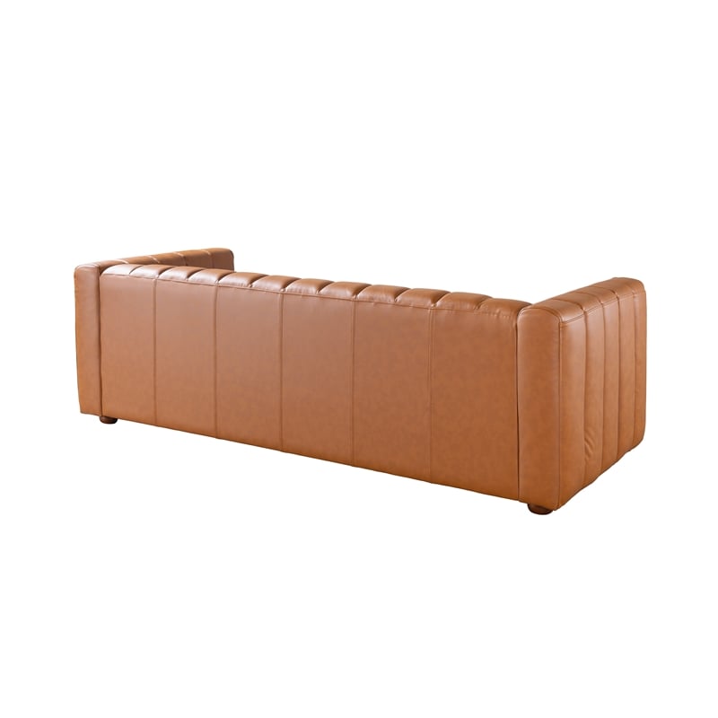 Royce Mid-Century Modern Genuine Leather Sofa in Cognac Tan
