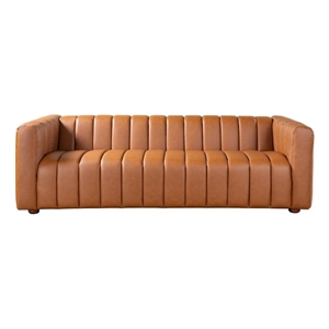 Royce Mid-Century Modern Genuine Leather Sofa in Cognac Tan
