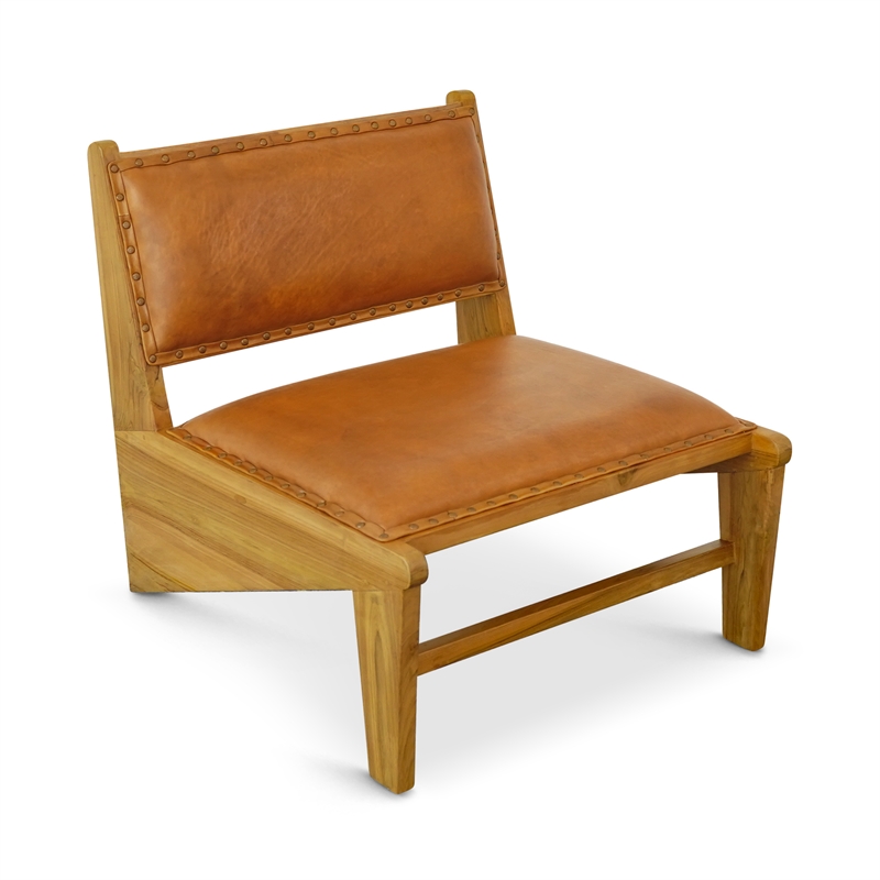 Moderna Mid Century Modern Genuine Leather Upholstered Lounge Chair in Tan