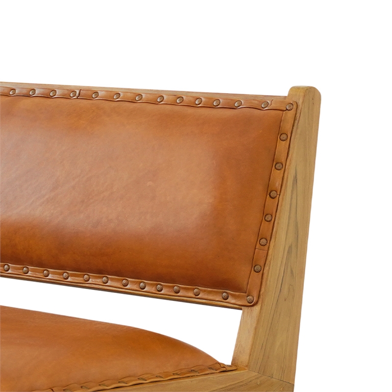 Moderna Mid Century Modern Genuine Leather Upholstered Lounge Chair in Tan