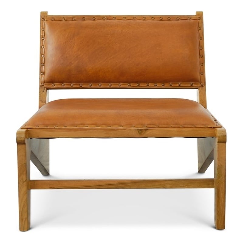 Moderna Mid Century Modern Genuine Leather Upholstered Lounge Chair in Tan