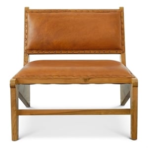 Moderna Mid Century Modern Genuine Leather Upholstered Lounge Chair in Tan