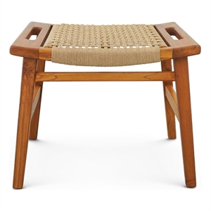 Tundra Rustic Mid-Century Style Solid Wood Frame Loom Stool in Tan