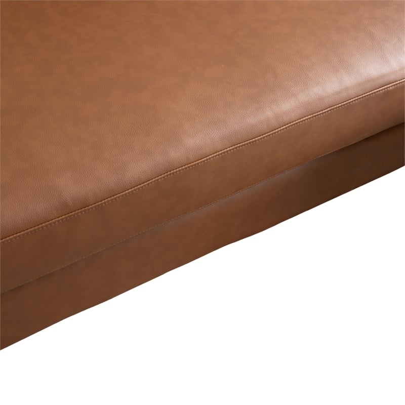Edenton Mid-Century Modern Leather Right Facing Sectional Sofa in Cognac Tan