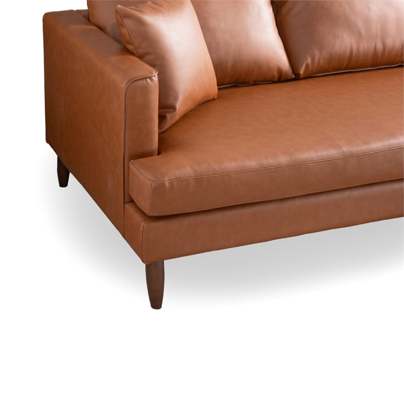 Edenton Mid-Century Modern Leather Right Facing Sectional Sofa in Cognac Tan