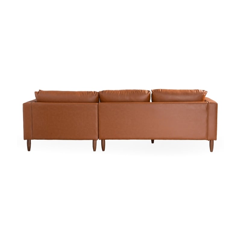 Edenton Mid-Century Modern Leather Right Facing Sectional Sofa in Cognac Tan