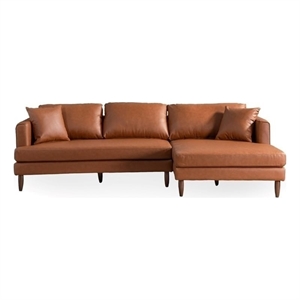 Edenton Mid-Century Modern Leather Right Facing Sectional Sofa in Cognac Tan