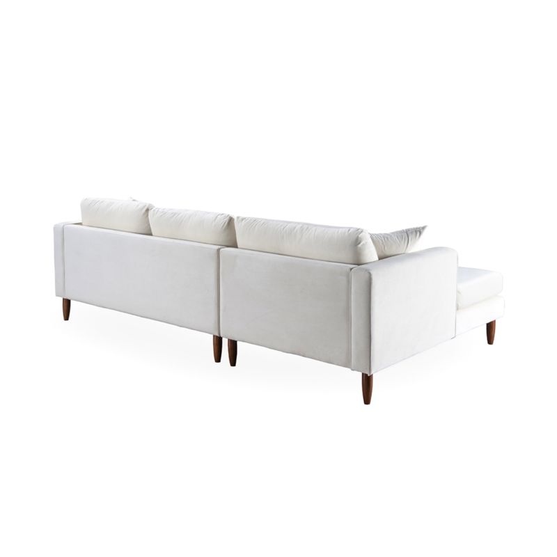 Edenton Mid-Century Modern Velvet Left Facing Sectional Sofa in Cream